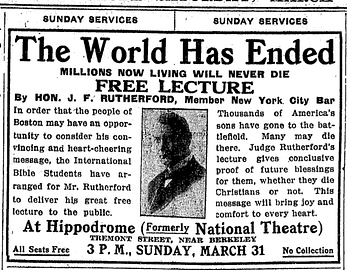 Dates et eschatologie des Témoins de la Watchtower et du Collège central Millions-1918-hippodrome-boston-globe-march-30